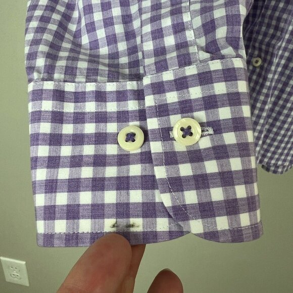 Peter Millar‎ Shirt Mens Large Purple White 100% Cotton Check Button Down Pocket - Picture 6 of 10